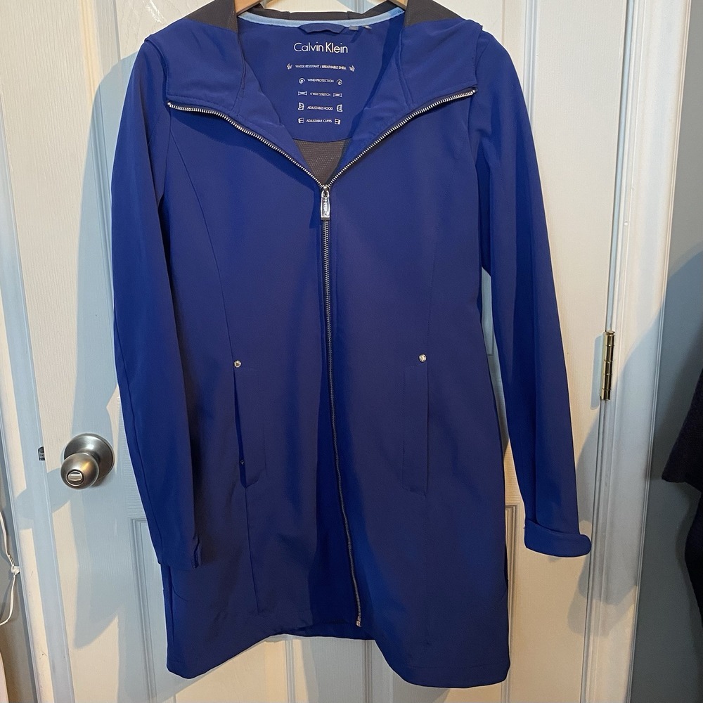 Calvin Klein Windbreaker Women's‎ XS Hooded Royal blue Rain Jacket Resistant